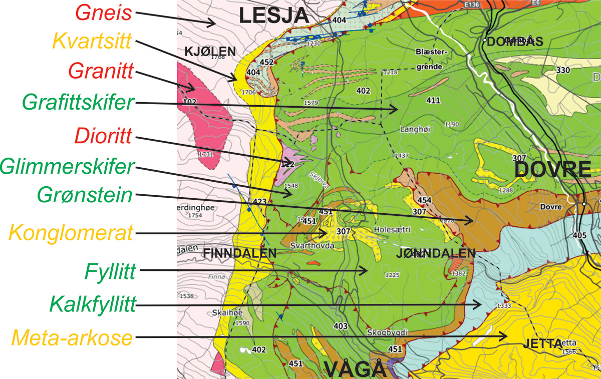 Berggrunn Slådalen - kart: Anders Romundset NGU